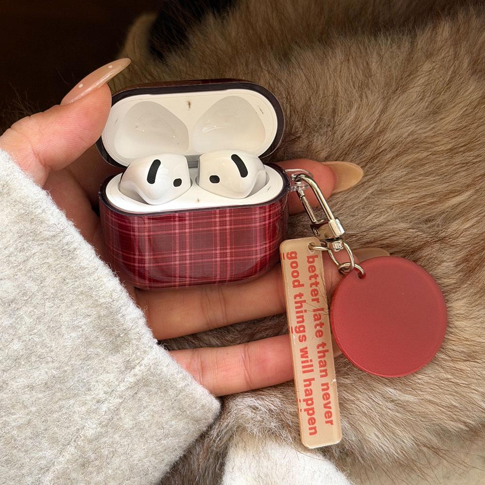Fashion Retro Wine Red Grid Gloss Soft Silicone Headphone Cases for AirPods 1 2 3 4 Pro 2 Pro3 Cute Pendant Protection Cases