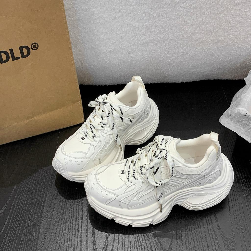 Platform-soled Paris dad shoes for women 2025 spring height increase for small people, real soft leather, old and dirty casual sports shoes