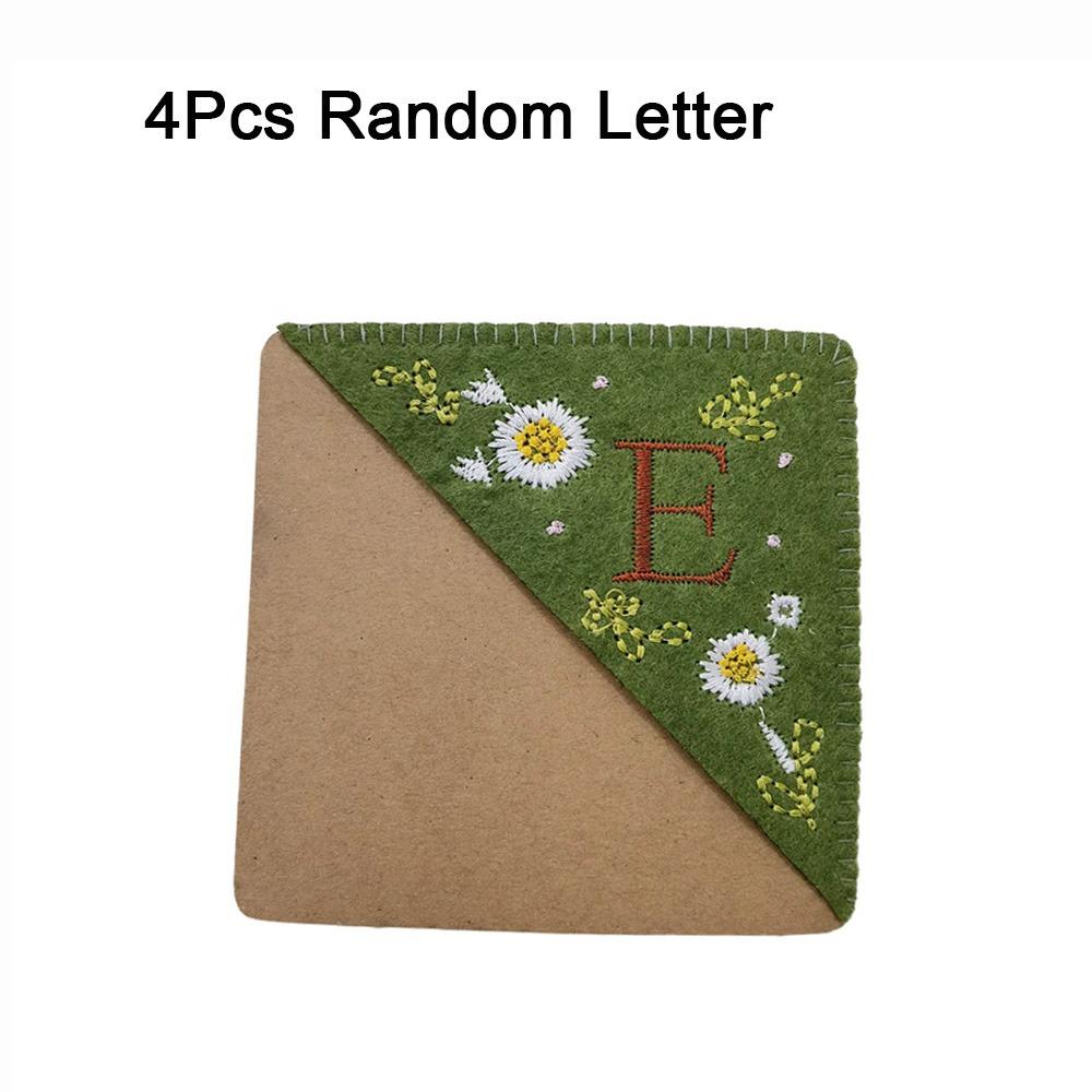 4Pcs Handmade Hand Embroidered Corner Bookmark 4 Styles Triangle Label Bookmarks for Girls Ages