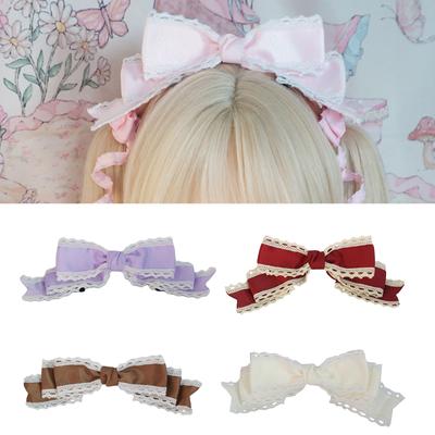 Y2K Anime Schleife Knoten Spitze Haarspangen für Erwachsene Damen Maskenball Party Vintage Haarclip Cosplay Kostüm Haarschmuck