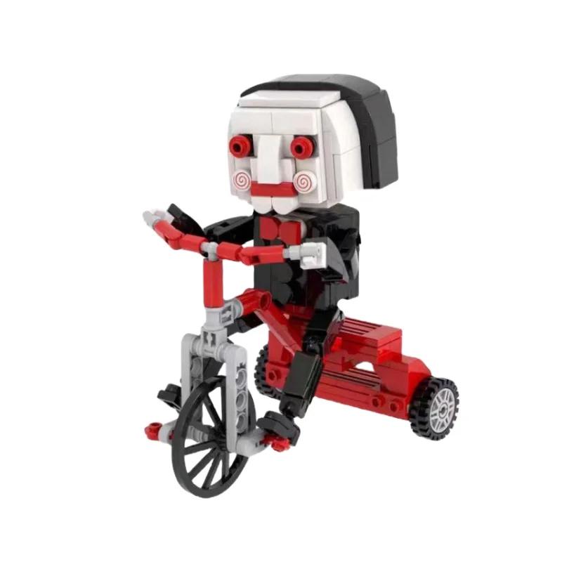 MOC motorsåg läskig docka Billy docka byggklossar skräckfilm mördare actionfigur pussel display dekor leksak för barn