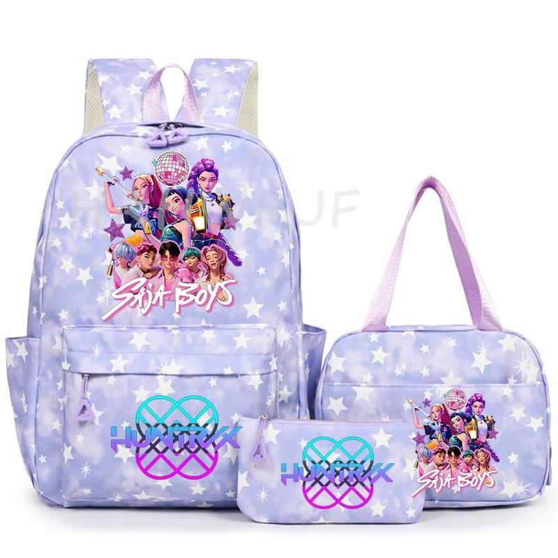 3Pcs/Set KPop Demon Hunter School Bags Girls Teens Rumi Mira Zoey Youth School Backpack Travel School Students Laptop Backpack