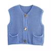 Women Knitting Vest V-Neck Sleeveless Single-Breasted Pocketed Knitting Waistcoat Versatile Solid Color Knitwear