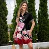 Damen Lässiges Lockeres Hemdblusenkleid mit Knopfleiste Kragen und Abstraktem Druck Kurze Ärmel Entspannte Tunika Kleider