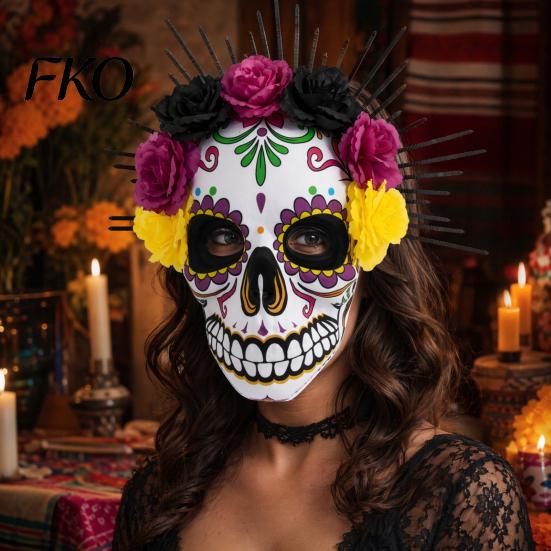 Tag der Toten Maske Mardi Gras Maske, Venezianische Party Zuckerschädel Maskenballmasken für Halloween Cosplay Mexikanische Rose