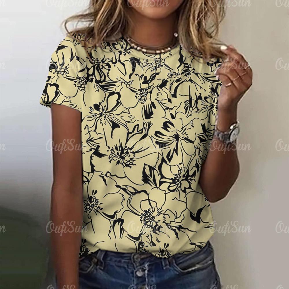 New Women's T-shirt Top 3D Floral Print Pullover For Ladies Summer O-neck Casual Short Sleeve Tees Female Loose Clothing