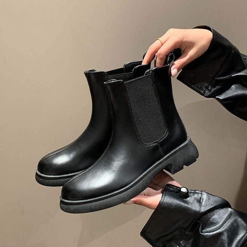 

Толстый каблук, толстая подошва, ботинки челси в британском стиле для женщин, зимние новые универсальные ботинки челси с одной педалью для женщин 2024 года 35 чёрный