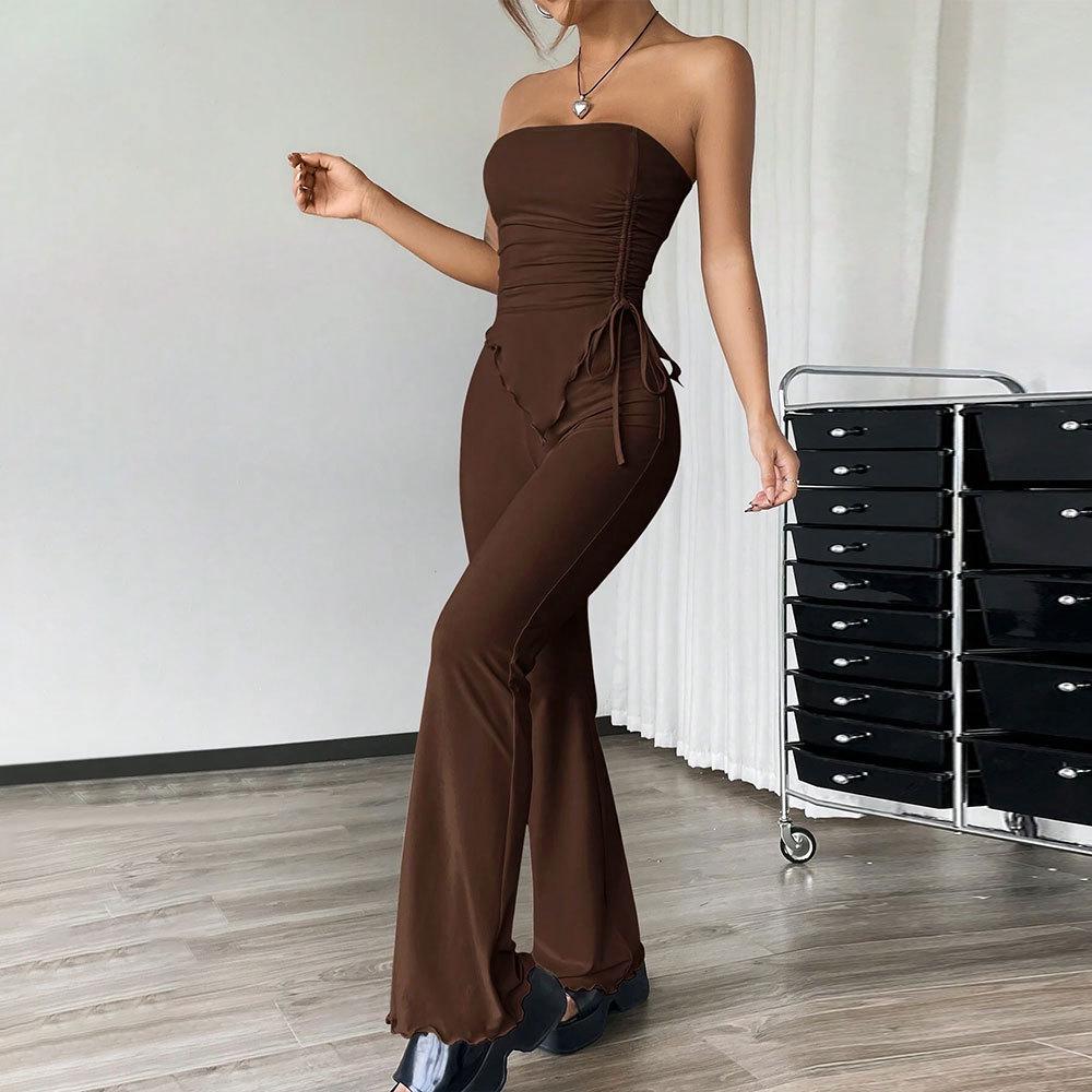 

2025 Women s Sexy Strapless Top & Long Pants Two-Piece Street Fashion Set for Spring/Summer Small