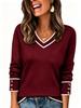 European and American style new casual and comfortable loose contrasting color V-neck pullover long-sleeved decorative button sweater