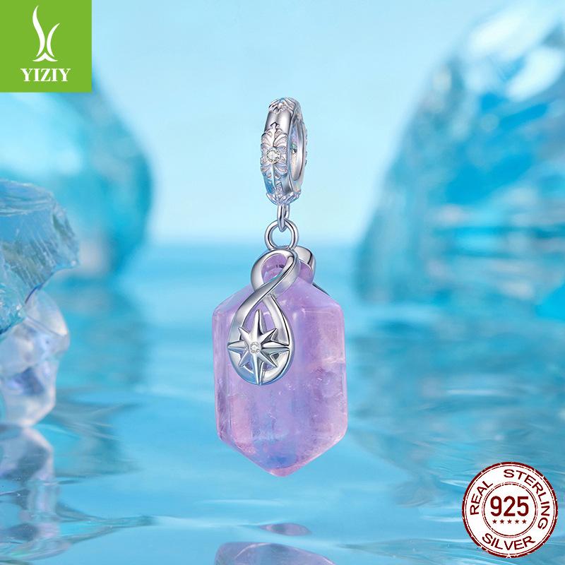 Energy Amethyst Pendant, Charm And Elegant Classical Temperament S925 Sterling Silver Beaded Accessories