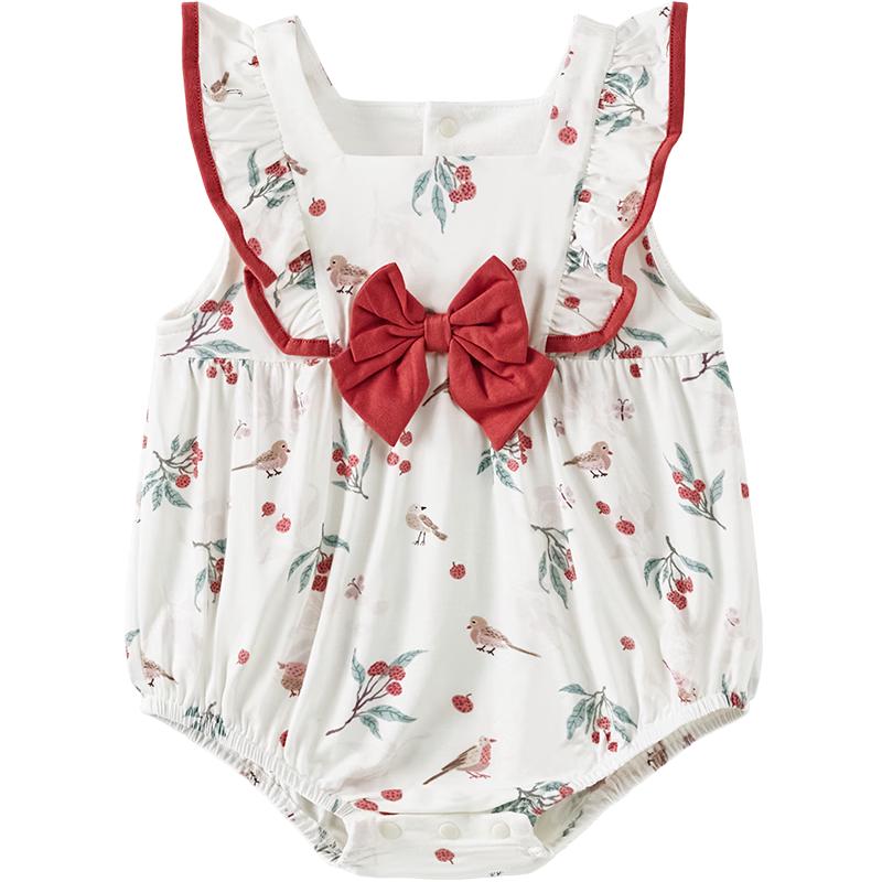 TONGTAI Baby Girl Sleeveless Lace Trim Romper Bodysuit 90cm