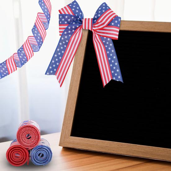 

Yousheng 1/3Roll American Flag Ribbon Double Sided Star Striped Wired Package Ribbon Red 4th of July Independence Day Blue White Ribbon DIY Craft