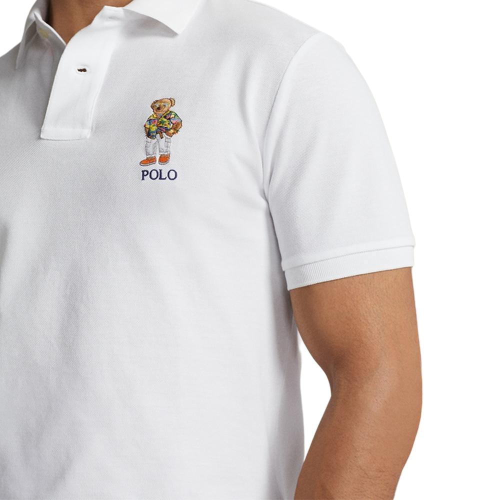 Polo Ralph Lauren Custom Slim Fit Polo Shirt With Bear Letter Print Men Polo Shirts White MNPOKNI1N822742-100