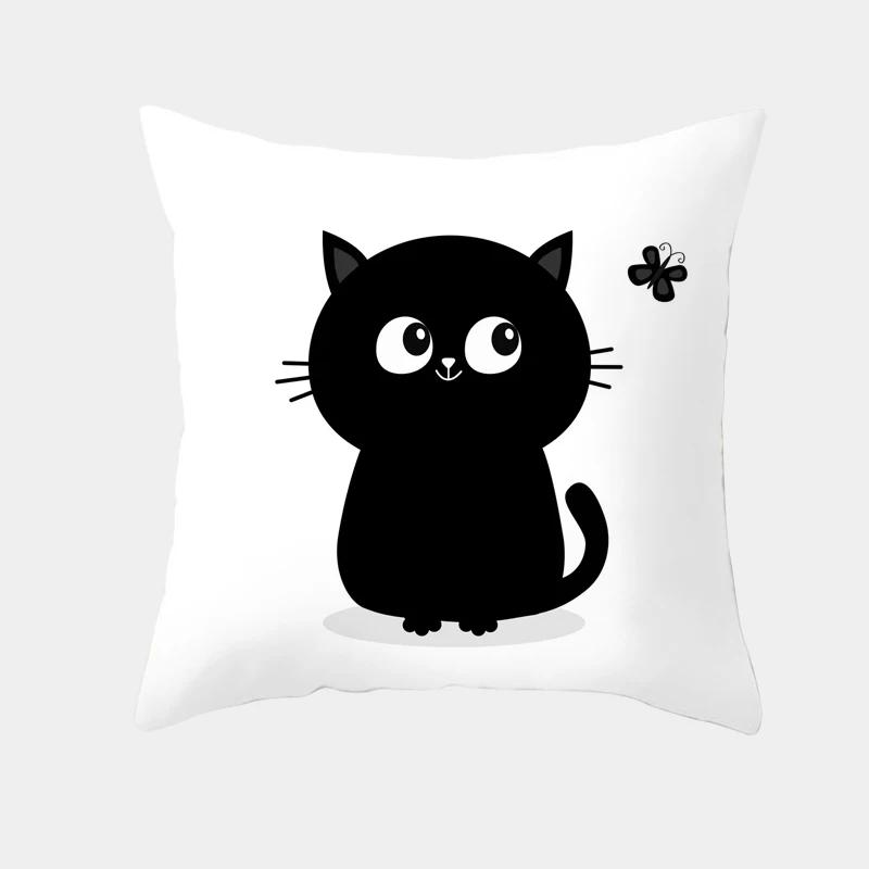 Cute Cartoon Cat Cushion Cover Creative Black White Naughty Cat Pillow Case Home Textiles Decorative Pillow Cover For Sofa