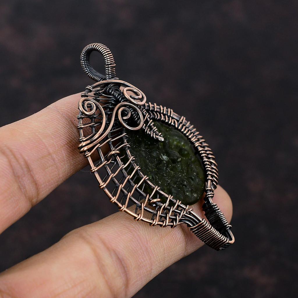 Moldavite Pendant Copper Wire Wrapped Pendant Moldavite Gemstone Jewelry Handmade Pendant Gift For Mother Copper Wire Jewelry Healing Stone