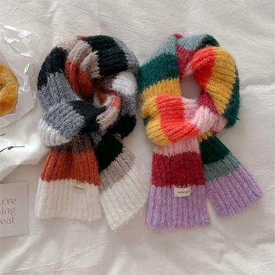 2024 New High End Ins Versatile Student Warm and Cold Protective Neck Striped Knitted Scarf for Women