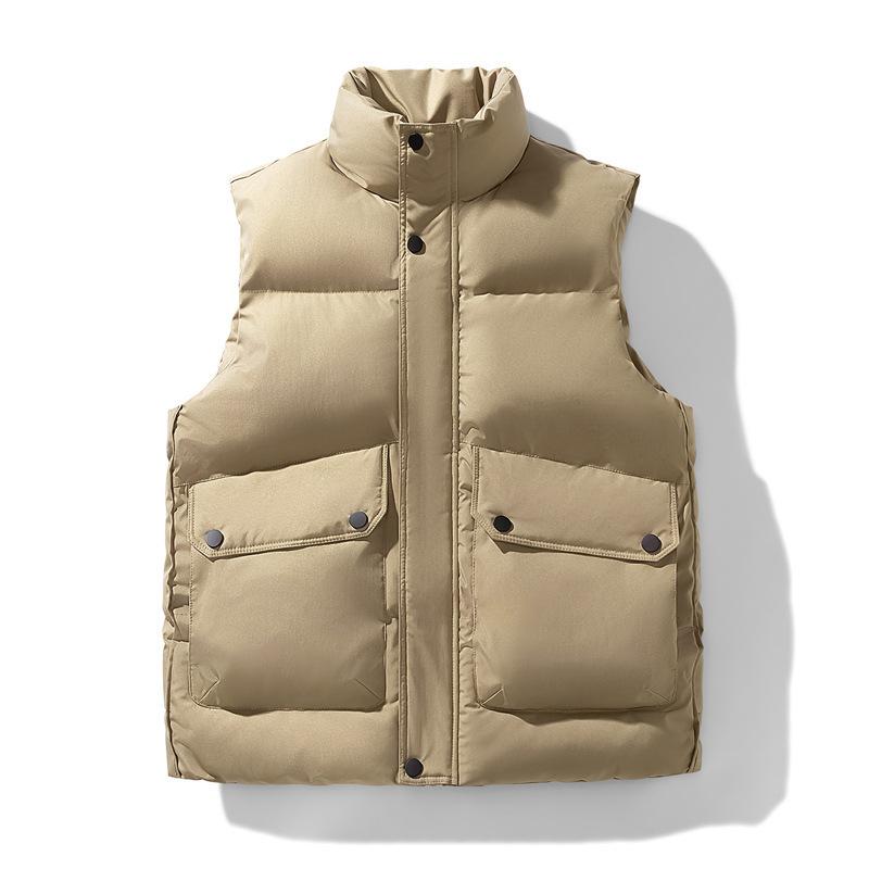 Solid Color Stand-up Collar Cotton-padded Vest Jacket Men's Winter Thickened Tooling Youth Casual Cotton-padded Jacket Trendy Brand Loose