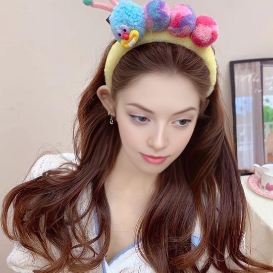 Caterpillar Headband Girls Plush Texture Cartoon Shape Rich Color Makeup Wash Face Hair Hoop Hair Fixing Accessory