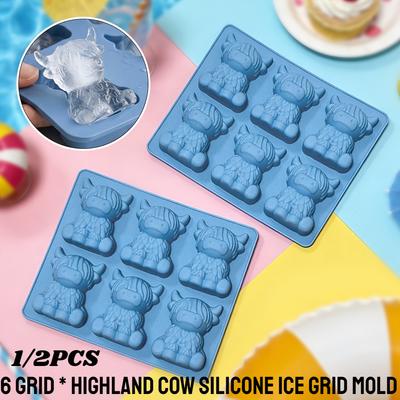 Highland Cow Silicone Mould 6 Compartments Animal-Shaped Ice Tray for Diy Fondant Cake Chocolate Mold Ice Cube Cake Mould Baking