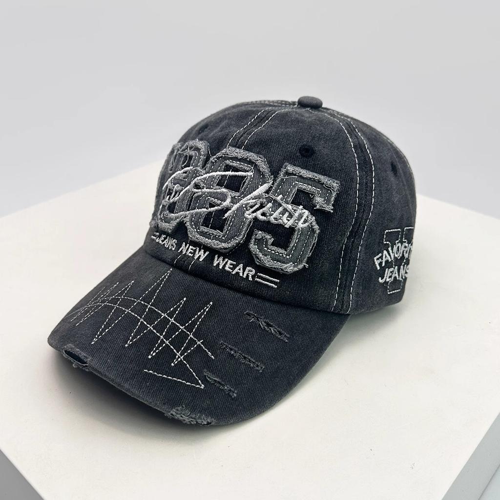 New Men's and Women's Hats  Embroidered Baseball Cap  Wash Cotton Ripped Outdoor Sunshade Casual and Fashionable Baseball Cap