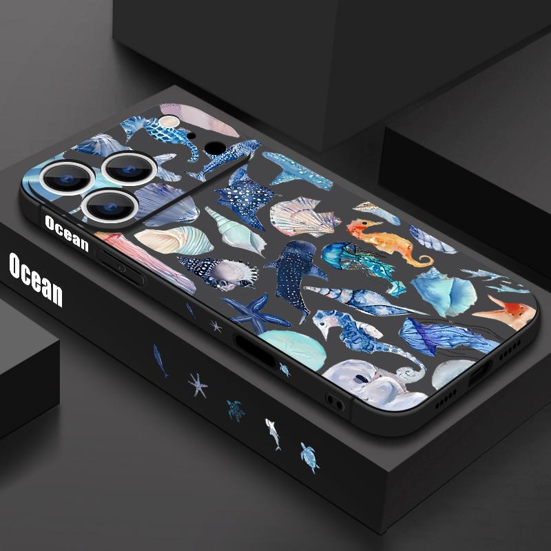 Jellyfish Dolphin Pattern Lanyard Case For iPhone 17 Pro Max Funda iPhone 16 15 14 13 Pro Max 11 16E 17E Soft Silicone Cover