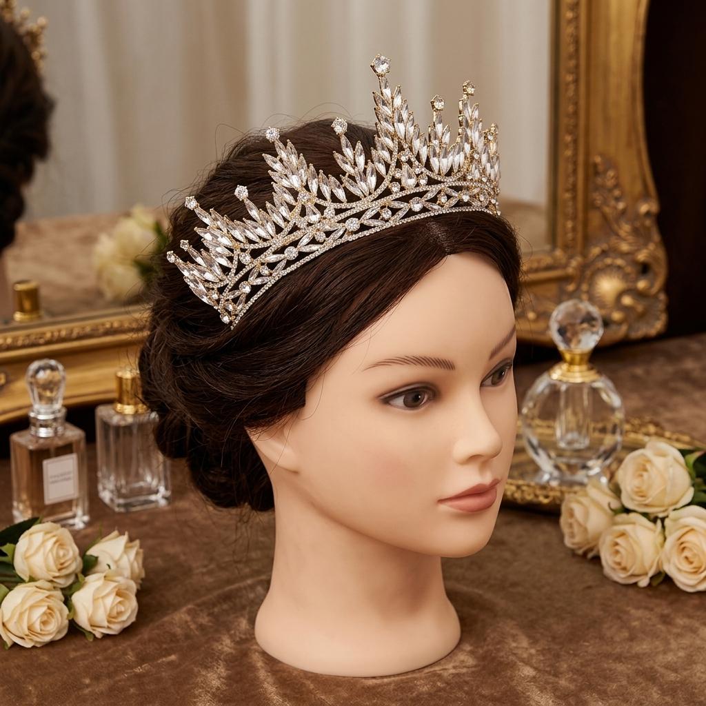 Elegant Bridal Crown Headpiece With Marquise Rhinestones For Wedding Dress