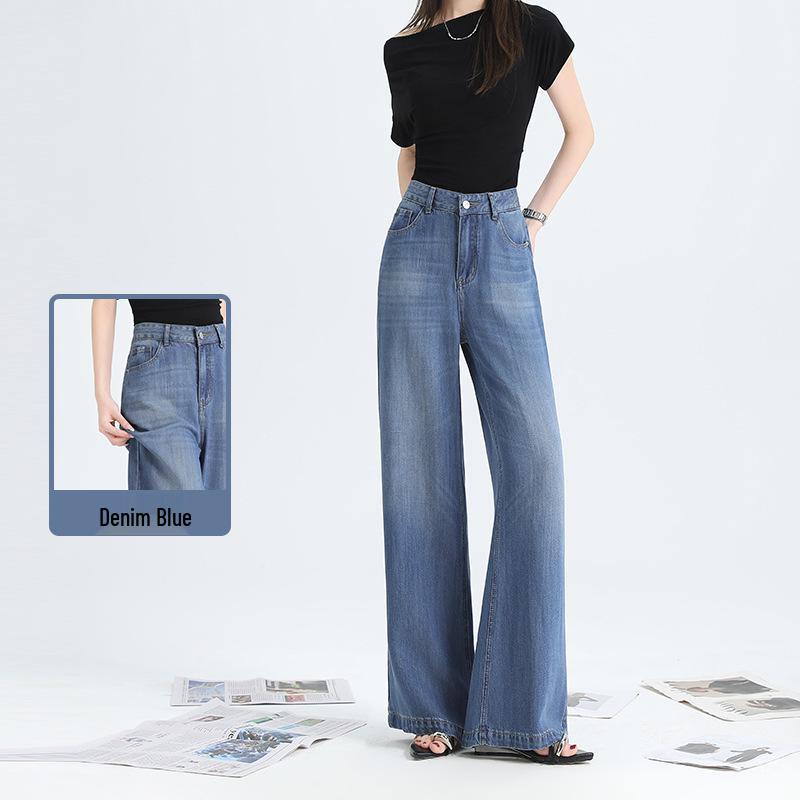 Summer Ultra-Thin Tencel Lyocell Wide-Leg Jeans, Super Soft Loose Straight-Leg Floor-Length Pants Medium