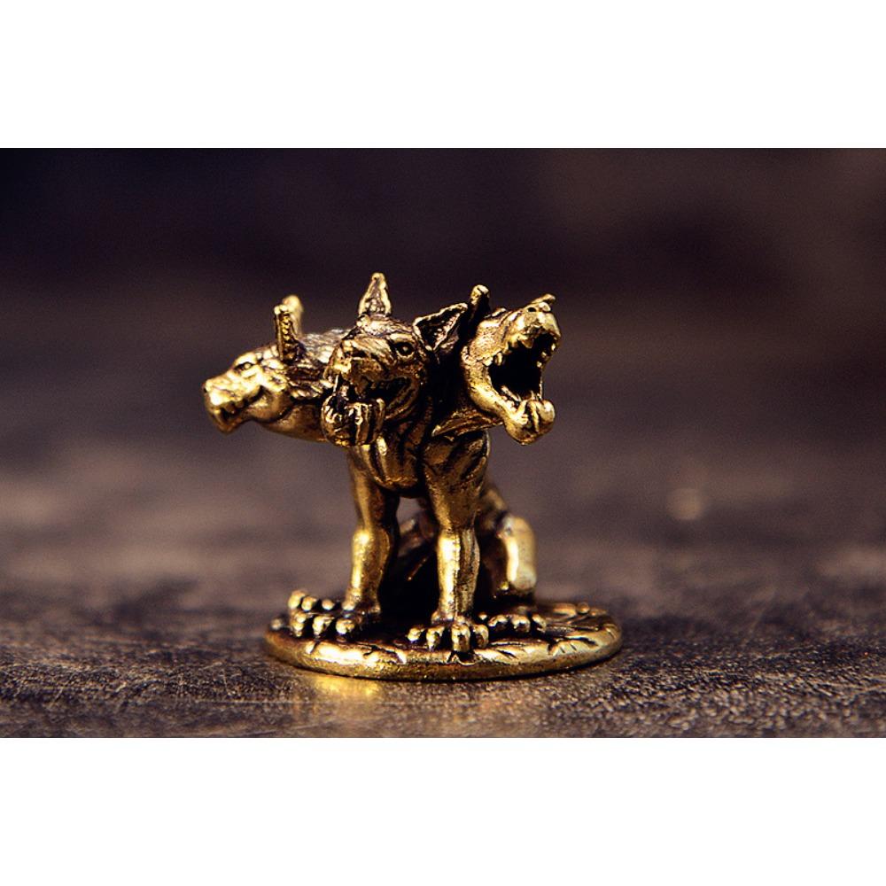 Brass Three-headed Wolf Ornament Office Home Creative Crafts Vintage Brass Tabletop Ornament