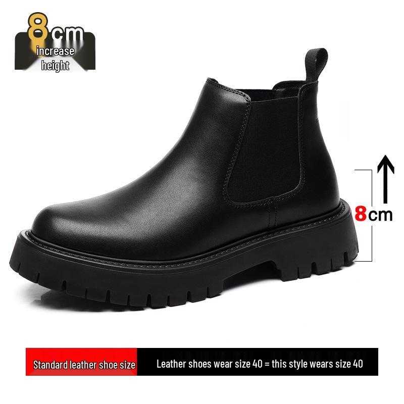 Herren Chelsea Boots im britischen Stil: Dicksohlige, höhenerhöhende, Echtleder, Slipper, mittelhoher Schaft, Herbst/Winter Martin Boots.