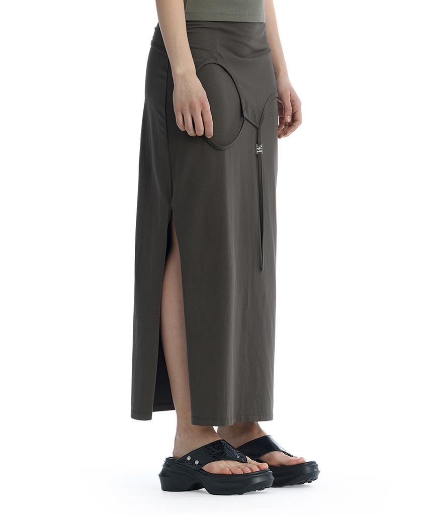 Teulimingbeodeu Double Layered Strap Maxi Skirt [Charcoal]