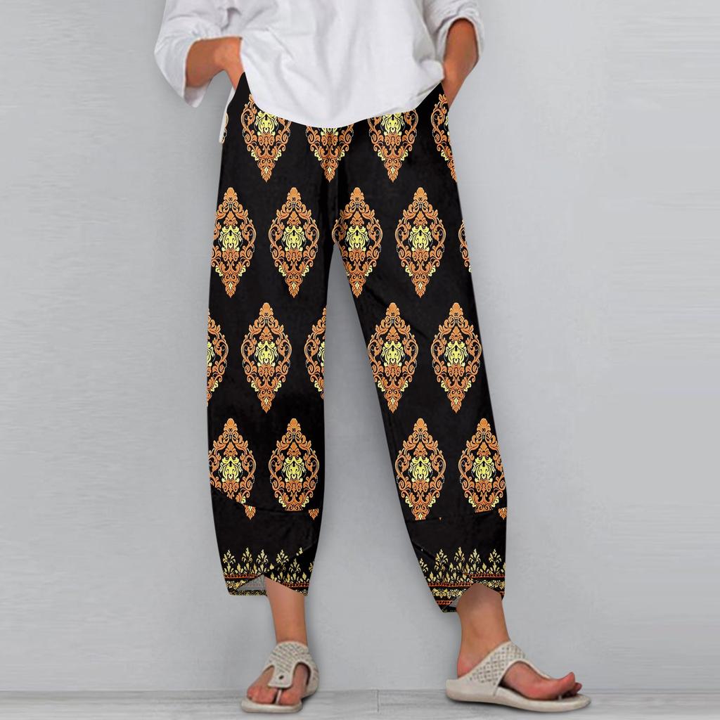 Women's Pants  With Pockets Casual Trousers Pants For Women Summer Casual Wide Leg Elastic Waist Pants With Pockets