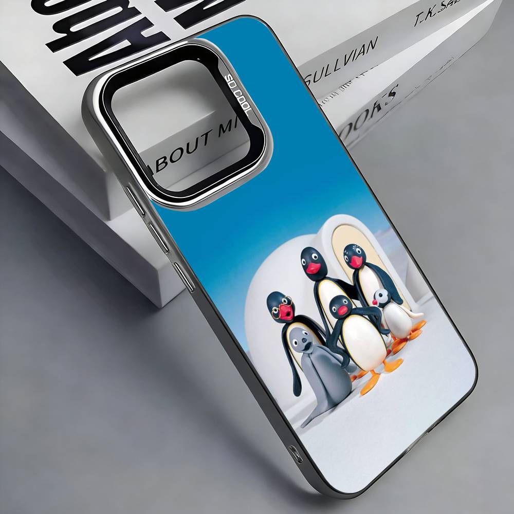 P-Pingu Cute P-Penguin Colorful Silver Back Phone Case For IPhone 17 16 15 14 13 12 11 Plus Pro Max Plus