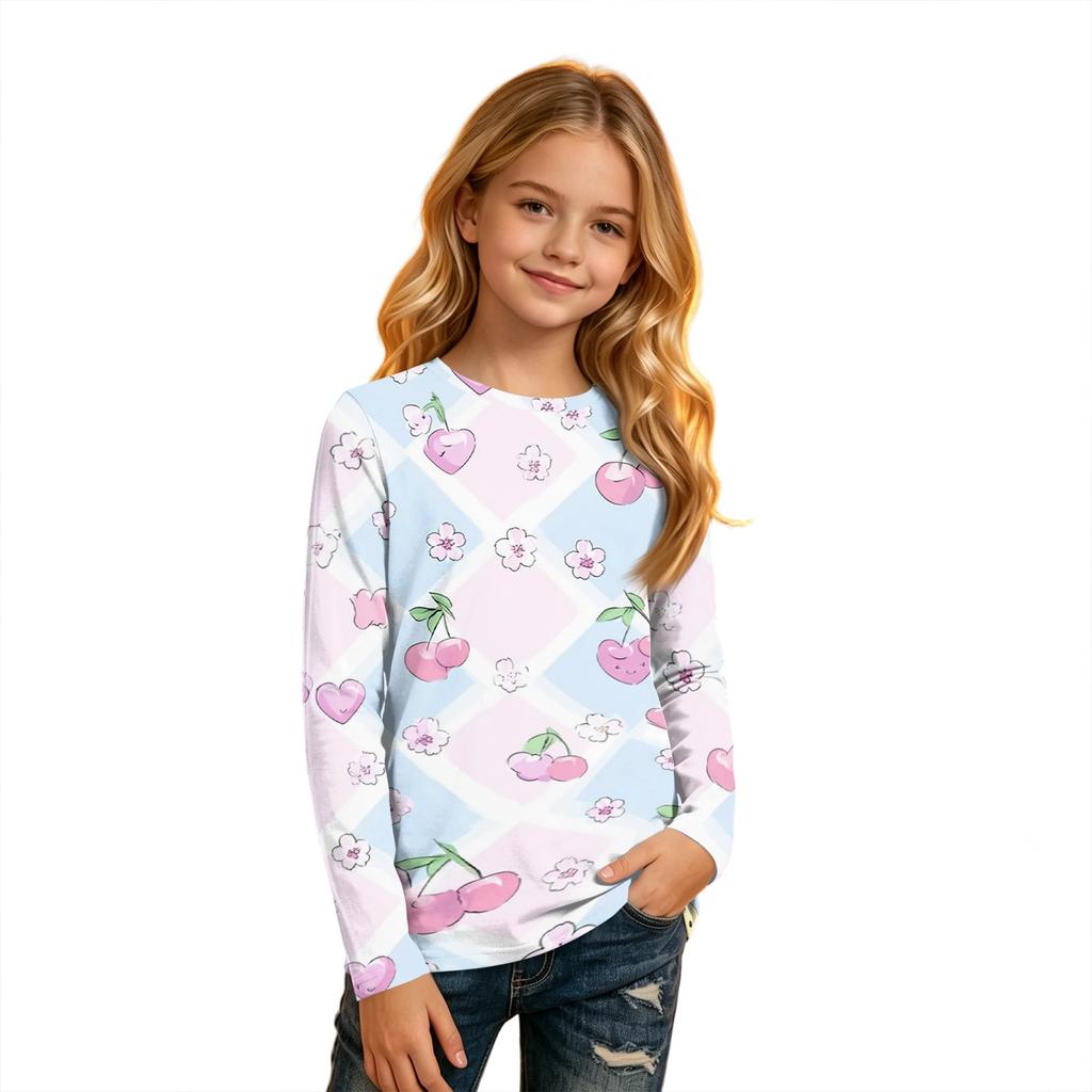 Kids' Long Sleeve Neck Printed T-Shirt Casual Top for Boys and Girls