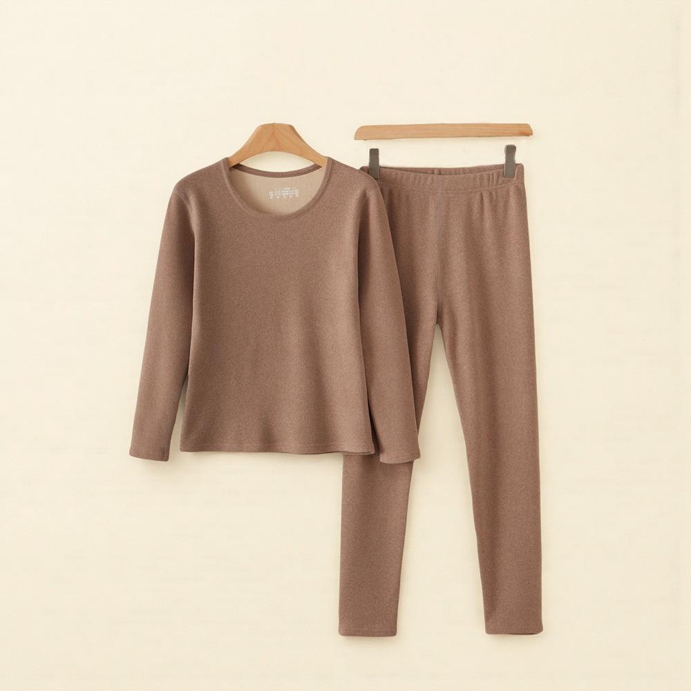 Koala Fleece Women's Extra Thick Alpaca Wool Underwear Set - Fleece-Lined, Round Neck Warmwear for Middle-Aged and Elderly.