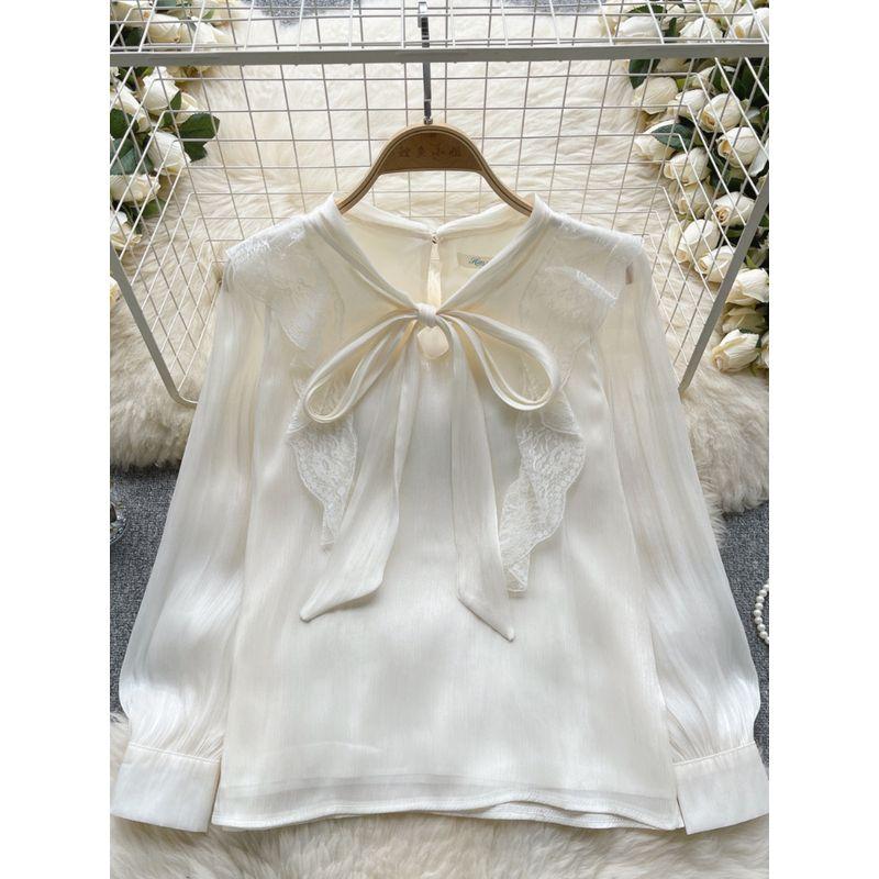 Lace Lace Silm Easiest for Match Long Sleeves Chiffon Shirt