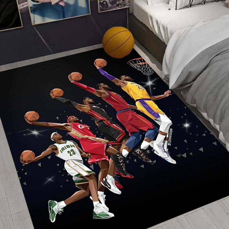 Sports basketball star pattern rug, suitable for living room home decoration, children's play area rug, non-slip area rug, bedroom doormat.
