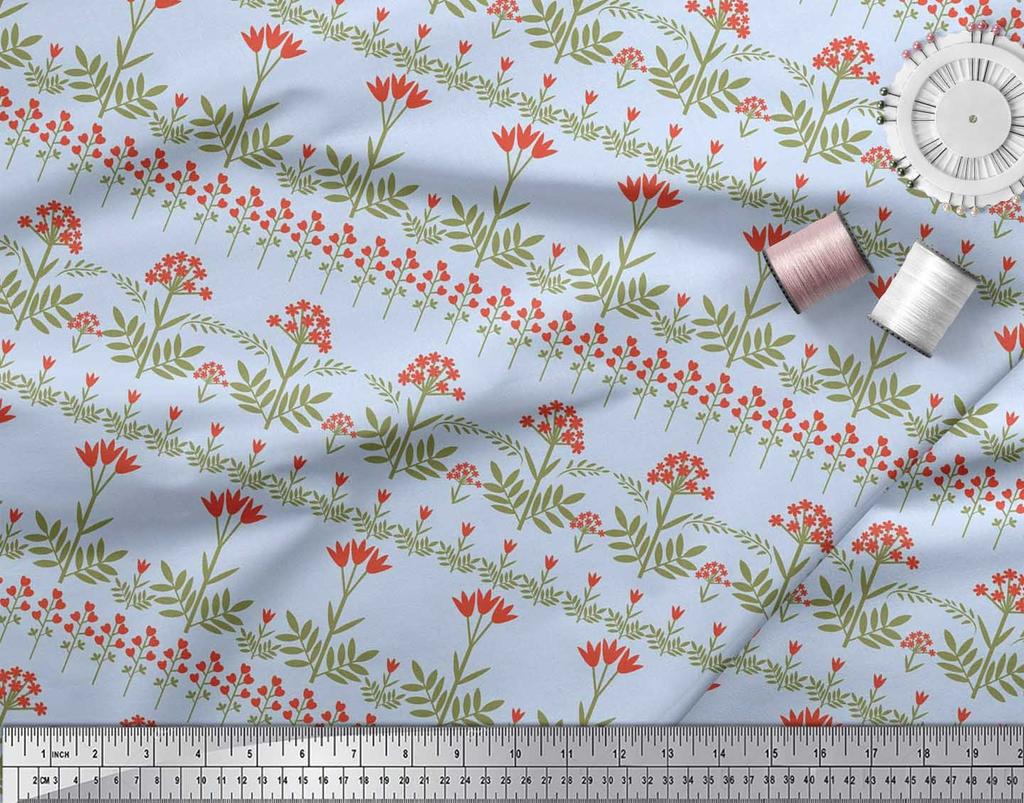 Soimoi Cotton Cambric Fabric Leaves & Floral Artistic Print Fabric by the Metre 42 Inch