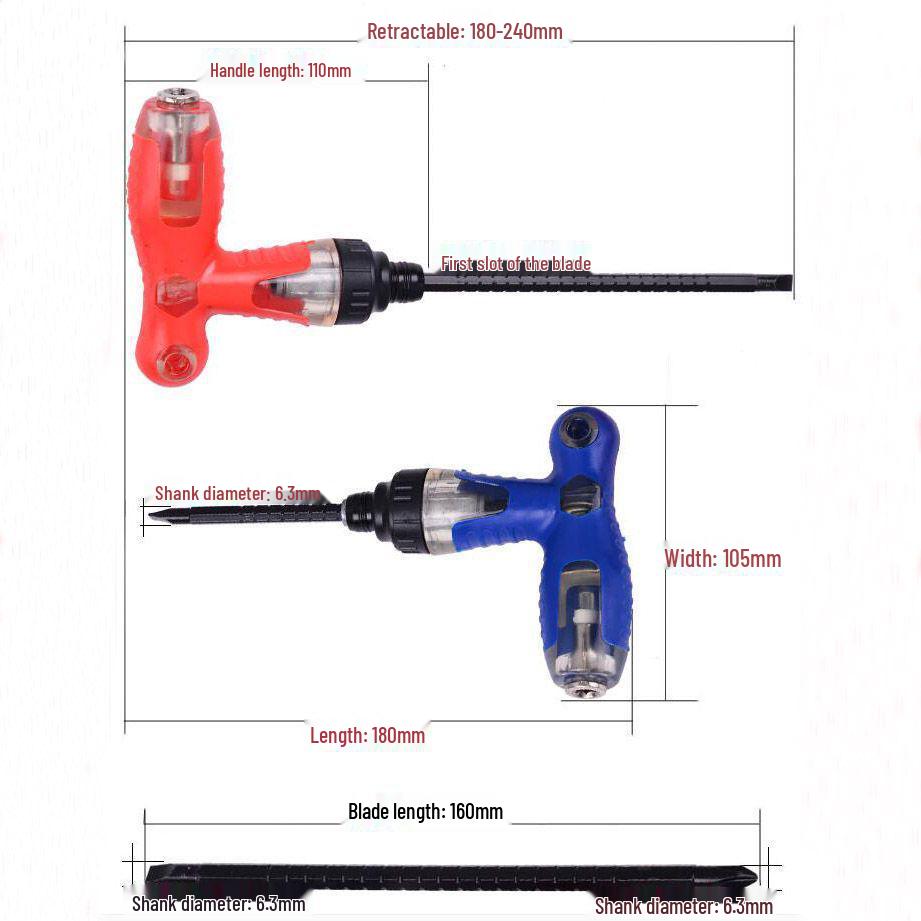 Teleskopischer T-Typ Multifunktionaler Ratsche Schraubendreher - Kreuzschlitz, Schlitz, Drei-Wege Reparaturwerkzeug