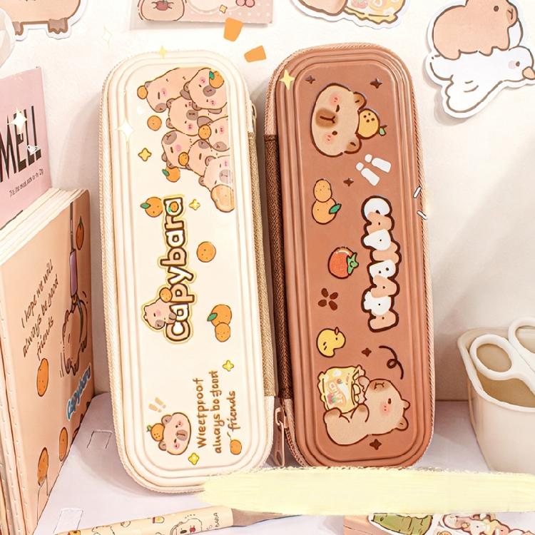Cartoon Pencil Case Large Capacity Plastic Pencil Bag Multifunctional Pen Organiser For Pen Markers School Supplies