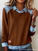 Abbigliamento donna europeo e americano ins colletto in denim maniche lunghe, maglione top a pullover con splicing in maglia