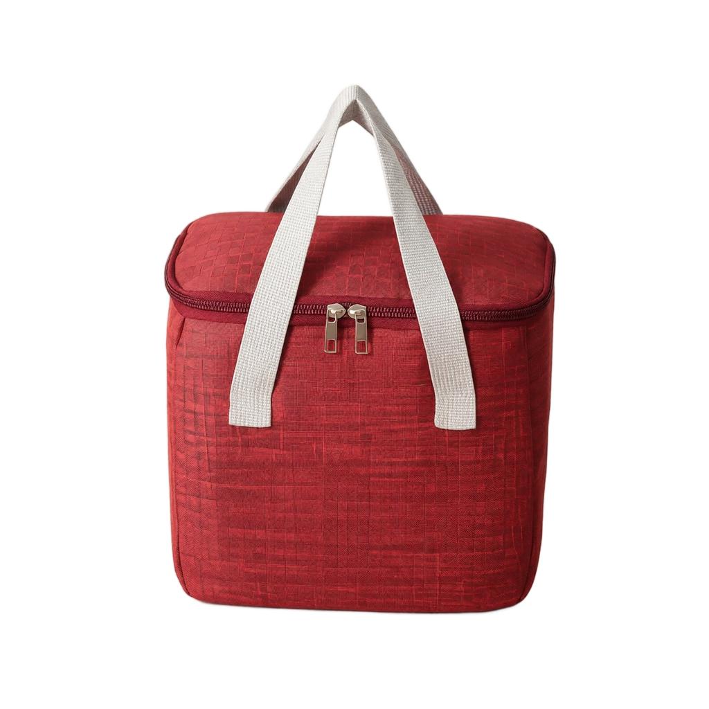 Portable Insulated Lunch Bag Oxford Fabric Thermal Cooler Tote Bag with Double Zipper Closure and Carrying Handles for Food Storage
