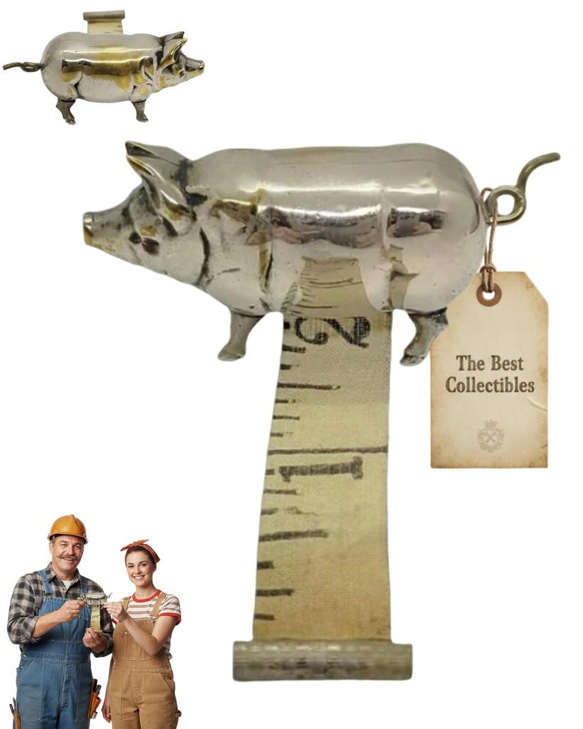 Antique-Inspired Pig Mini Tape Measure, Vintage Metal Pig-Shaped Retractable Measuring Tape for Sewing, DIY Projects & Collectible Decor Accessories