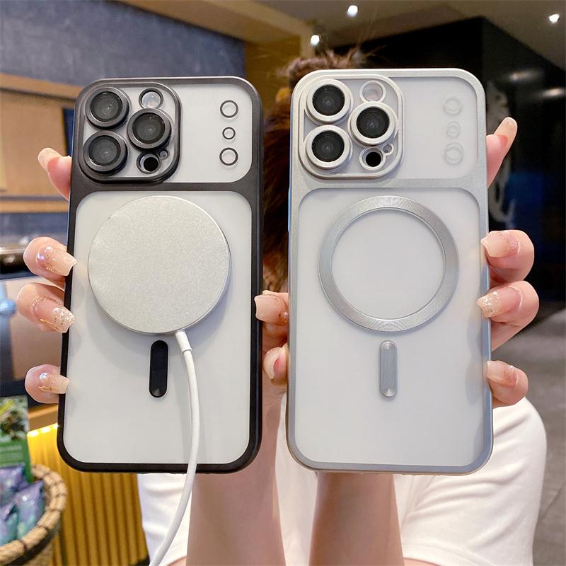 Luxury Plating Frosting Titanium Frame Case For IPhone 17 16 15 14 13 Pro Max Plus Clear Magsafe Magnetic Wireless Charge Cover
