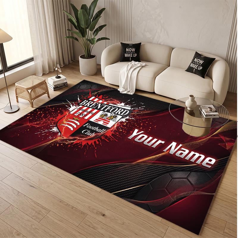 Personalized Crystal Velvet Carpet Brentford Football Pattern Non Slip Floor Rug