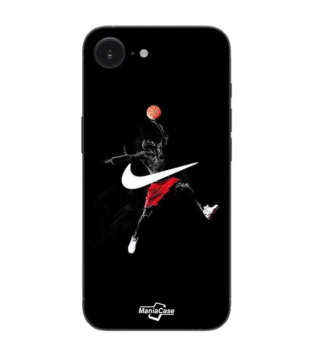 Custodia Maniacase Per Iphone 16E logo nike jordan sfondo nero