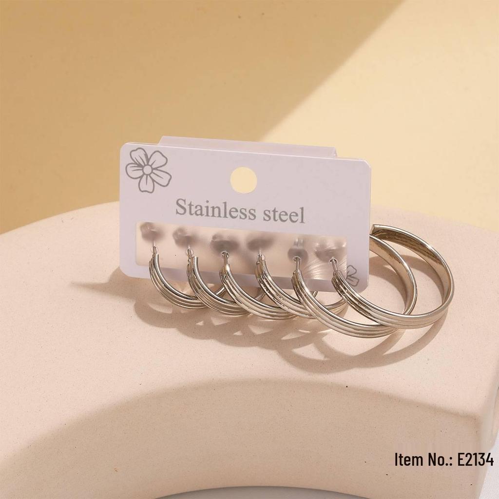 Geometric Stainless Steel Round Hoop Earrings - Classic, Luxurious, Non-Fading for Women