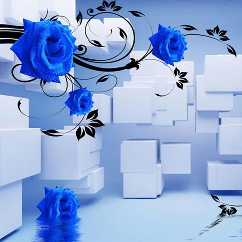 3d Stereo Relief Blue Flower Mural Geometric Square Spatial Expansion Photo Wallpaper Home Decor 3d Fresco