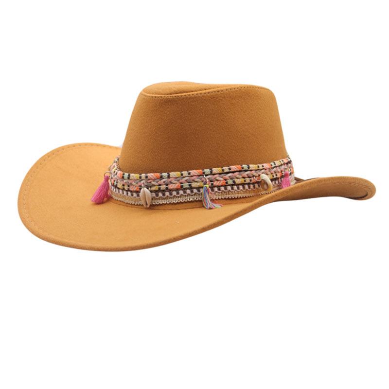 European, American and British Style Retro Big-brimmed Top Hat, Western Style Fringed Decorative Jazz Cowboy Hat, Fashionable Women's Hat