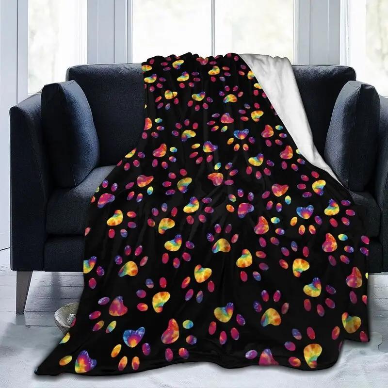 Dog Paw Print Flannel Fleece Throw Blanket for Bed Sofa Travel Camping Lightweight Soft Warm Cozy Plush Blankets for All Seasons