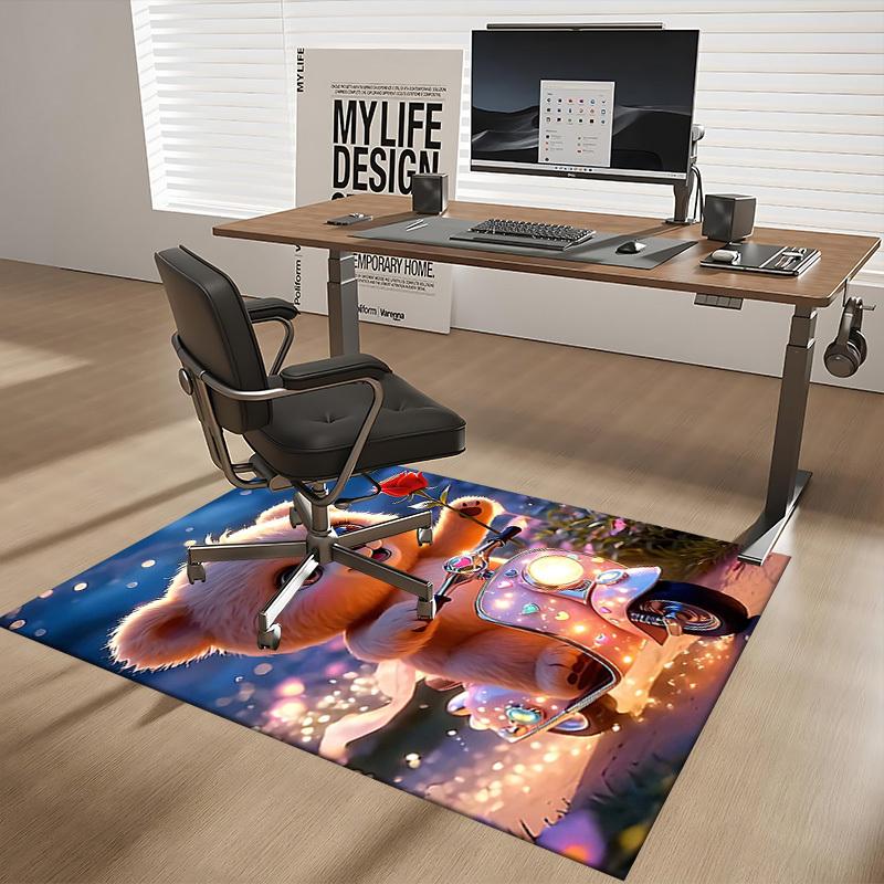 1pc Teddy Bear with Rose Chair Mat - Anime Cartoon Design, Non-Slip Carpet for Office and Home Decor, Suitable for All Seasons.C040